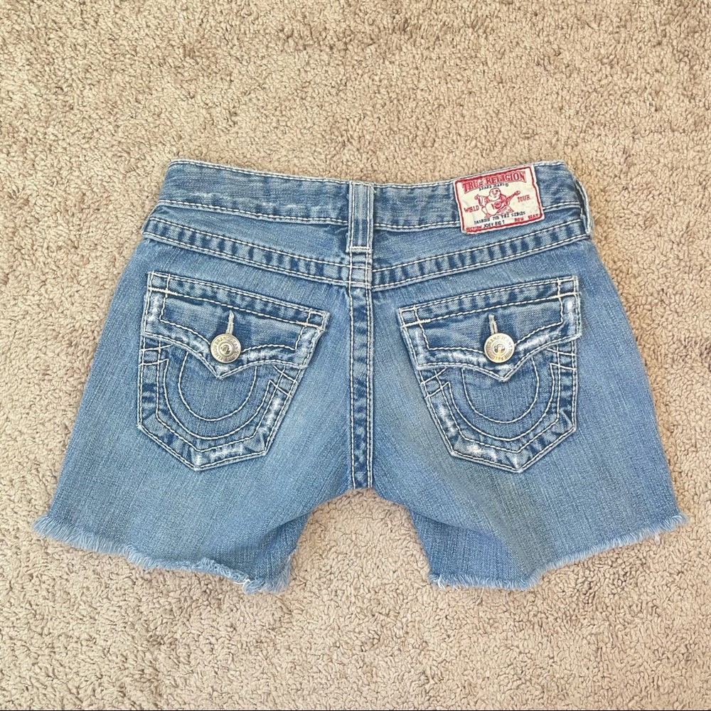 True Religion Y2K Joey Low Rise Cut Off Flap Pocket Denim Shorts Size 24 - Picture 14 of 16